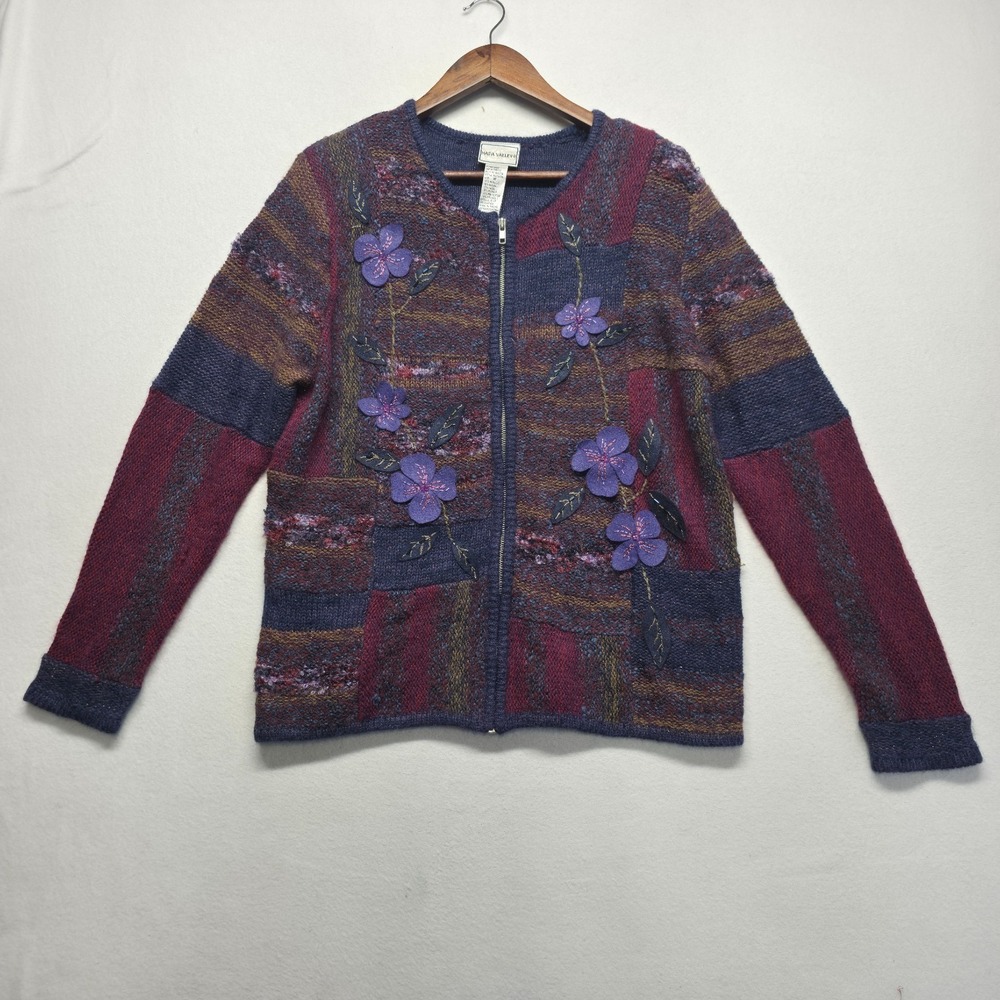 Vintage Napa Valley Women's Zip-Up Cardigan Patchwork Floral Sweater Size Medium